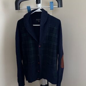 Brooks Brothers Navy and Green Plaid Tartan Cardigan
